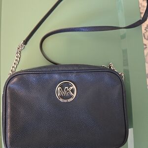 Michael Kors Navy Crossbody Bag with Silver Accents
